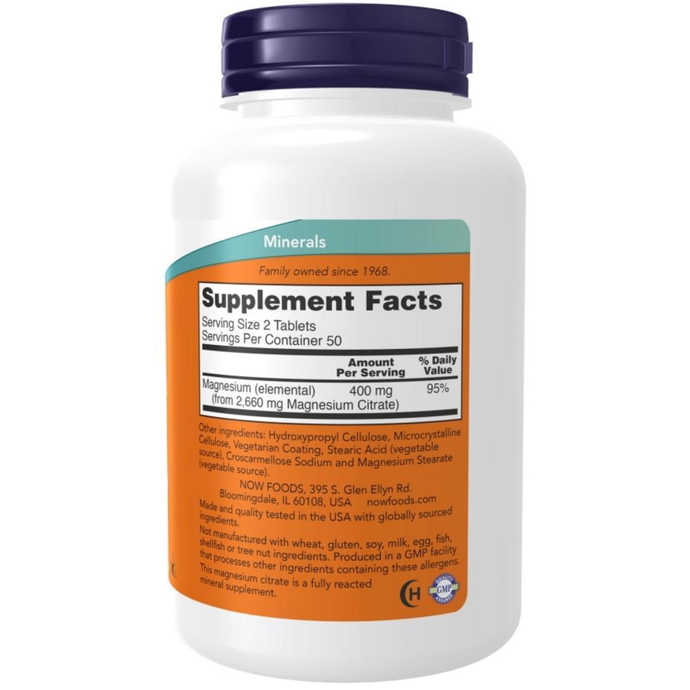 Magnesium Citrate 200mg Now Foods 100 Comprimidos
