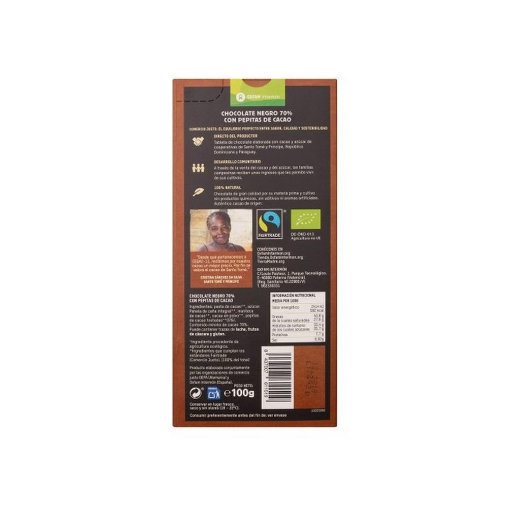 Chocolate Negro 70% Pepitas De Cacau Bio Tierra Madre 100g