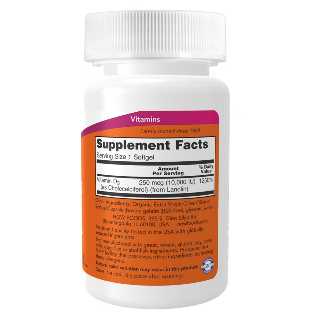 Vitamina D-3 10000 IU Now Foods 120 Cápsulas