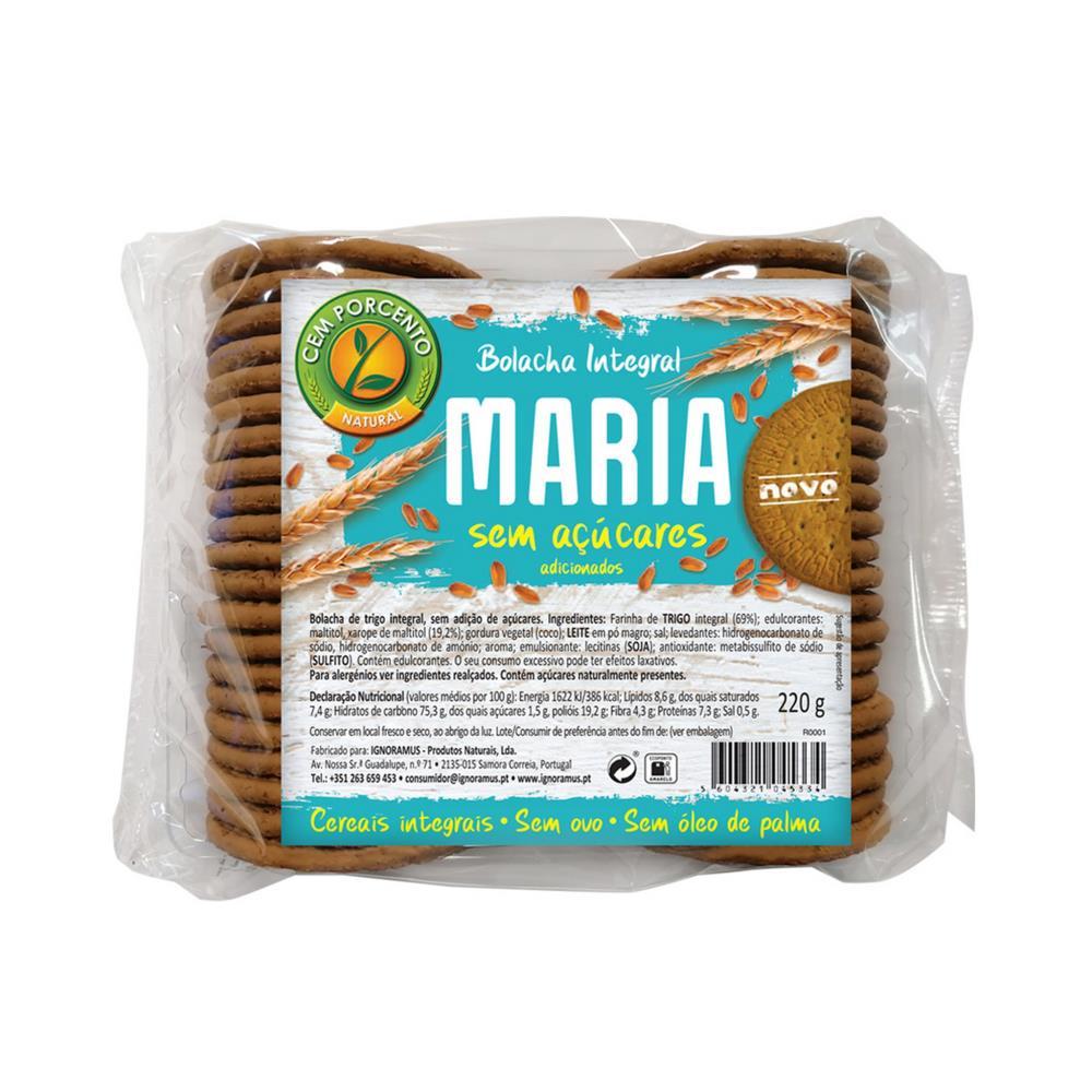 Bolacha Maria Sem Açúcar Cem Porcento 220g