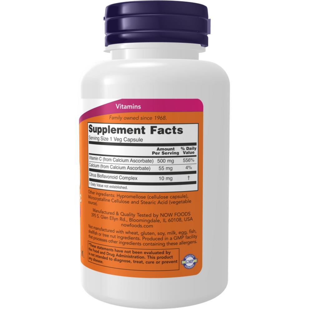 Vitamina C-500 Calcium Ascorbate-C Não-Ácida Now Foods 100 Cápsulas
