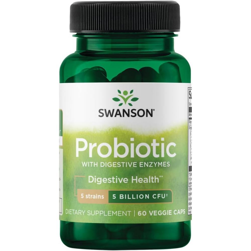 Probiótico com Enzimas Digestivas 5 Bilhões de UFCs Swanson 60 Veg Cápsulas