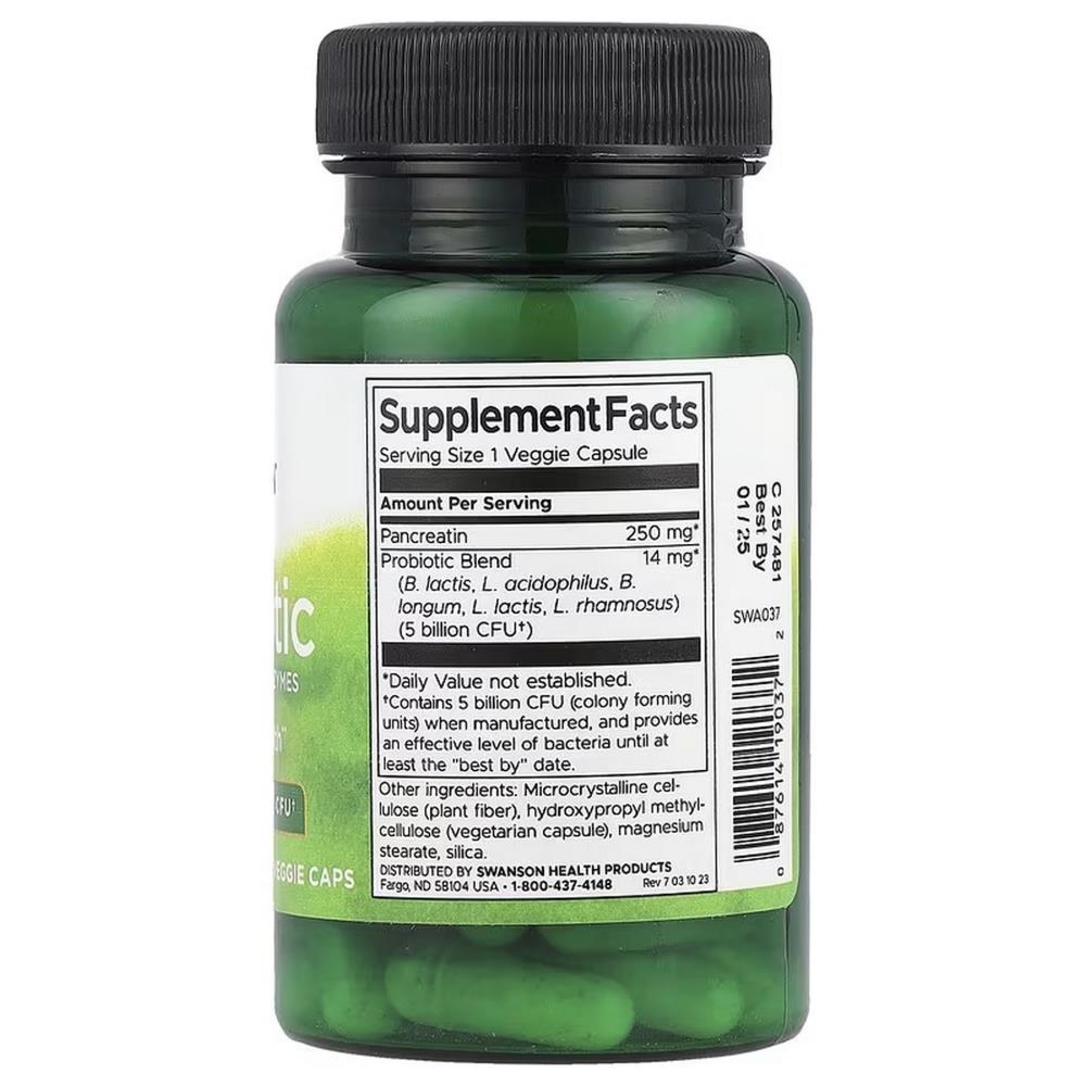 Probiótico com Enzimas Digestivas 5 Bilhões de UFCs Swanson 60 Veg Cápsulas