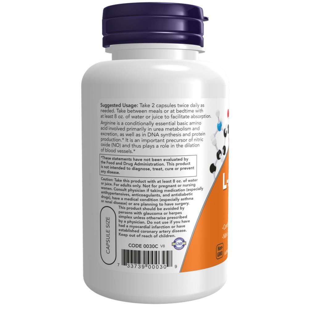 L-Arginine 500mg Now Foods 250 Cápsulas