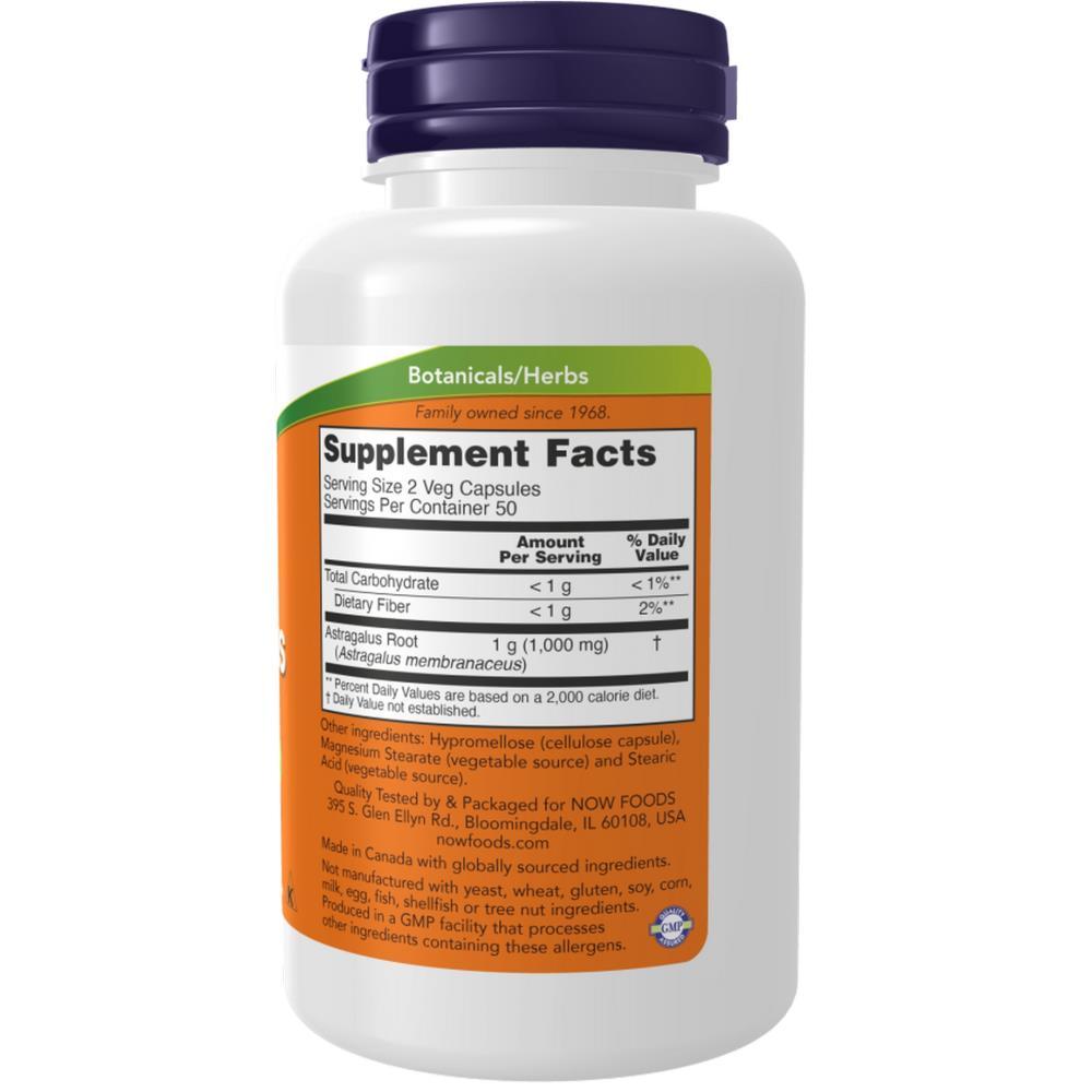 Astragalus 500 mg Now Foods 100 Cápsulas