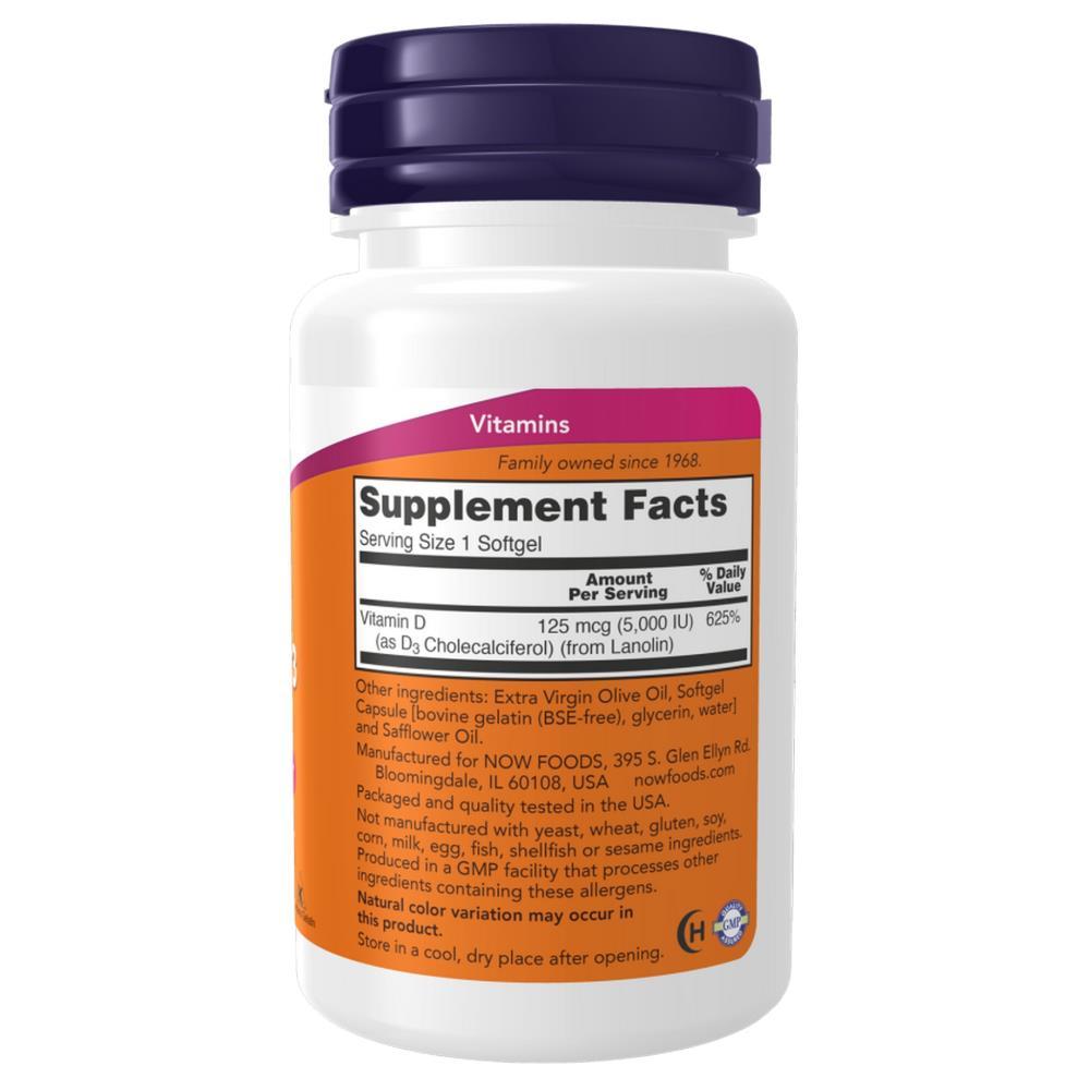 Vitamina D3 5000 IU Now Foods 240 Cápsulas