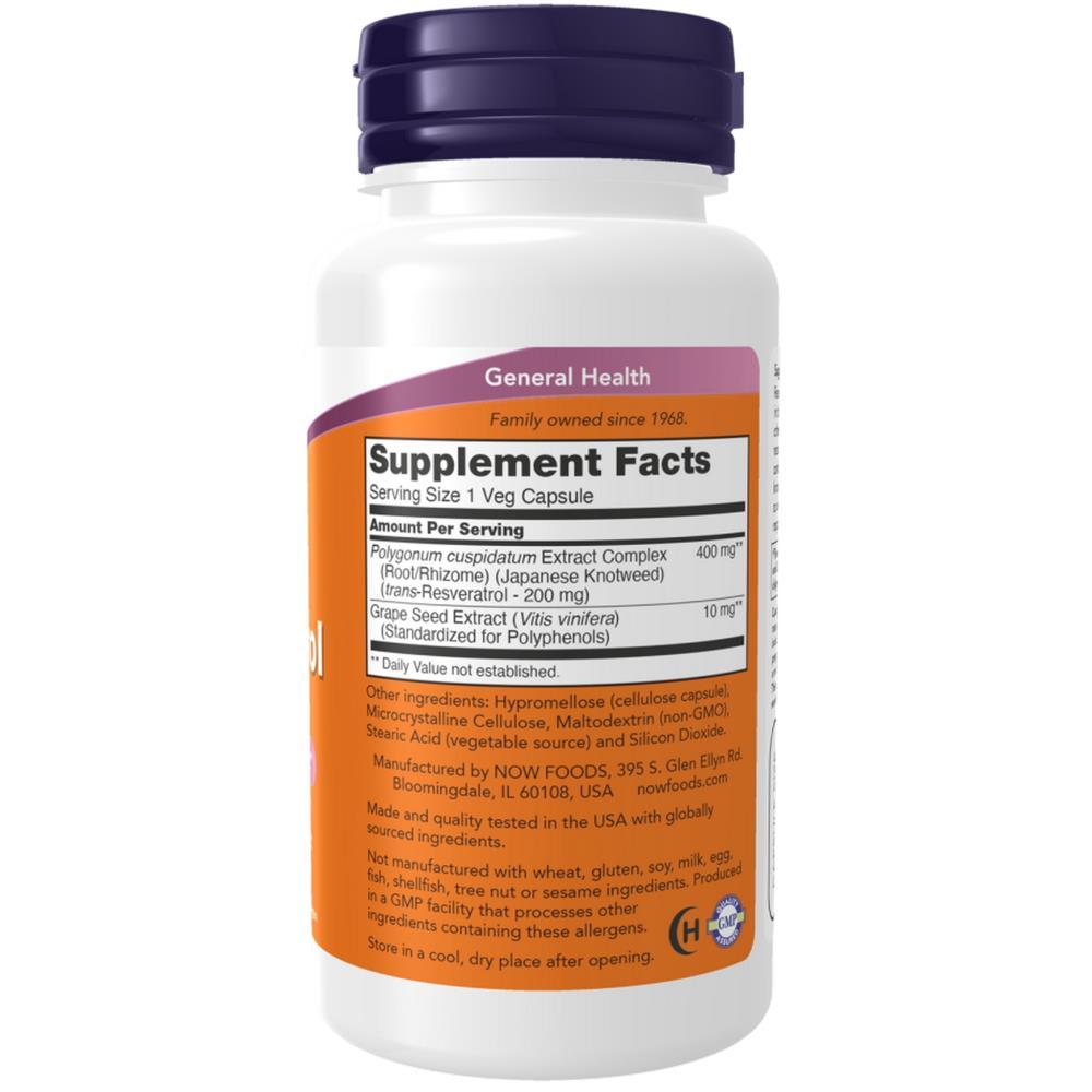 Resveratrol 200 mg Now Foods 120 Veg Cápsulas