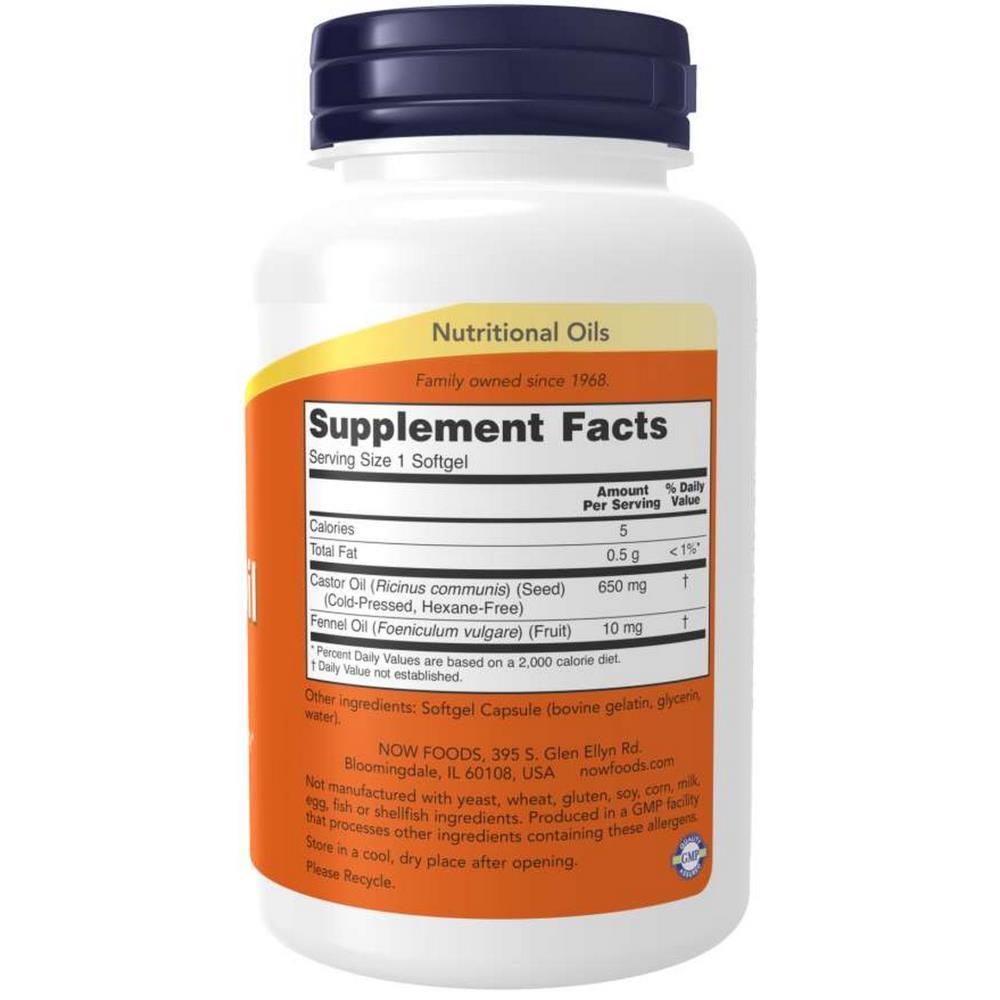 Castor Oil 650mg Now Foods 120 Cápsulas