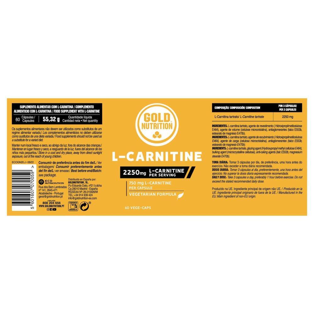 L-Carnitine 750 Mg Gold Nutrition 60 Cápsulas