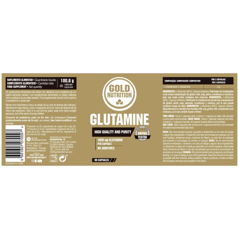 Glutamine 1000 Mg Gold Nutrition 90 Cápsulas