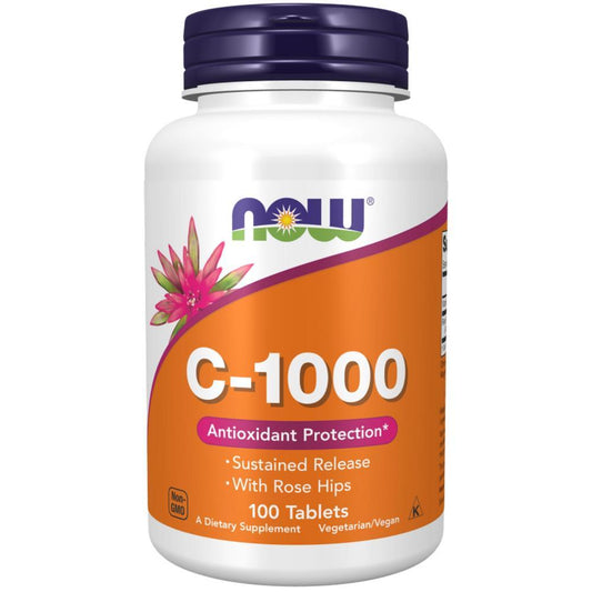 Vitamin C-1000 Sustained Release Rose Hips Now Foods 100 Comprimidos