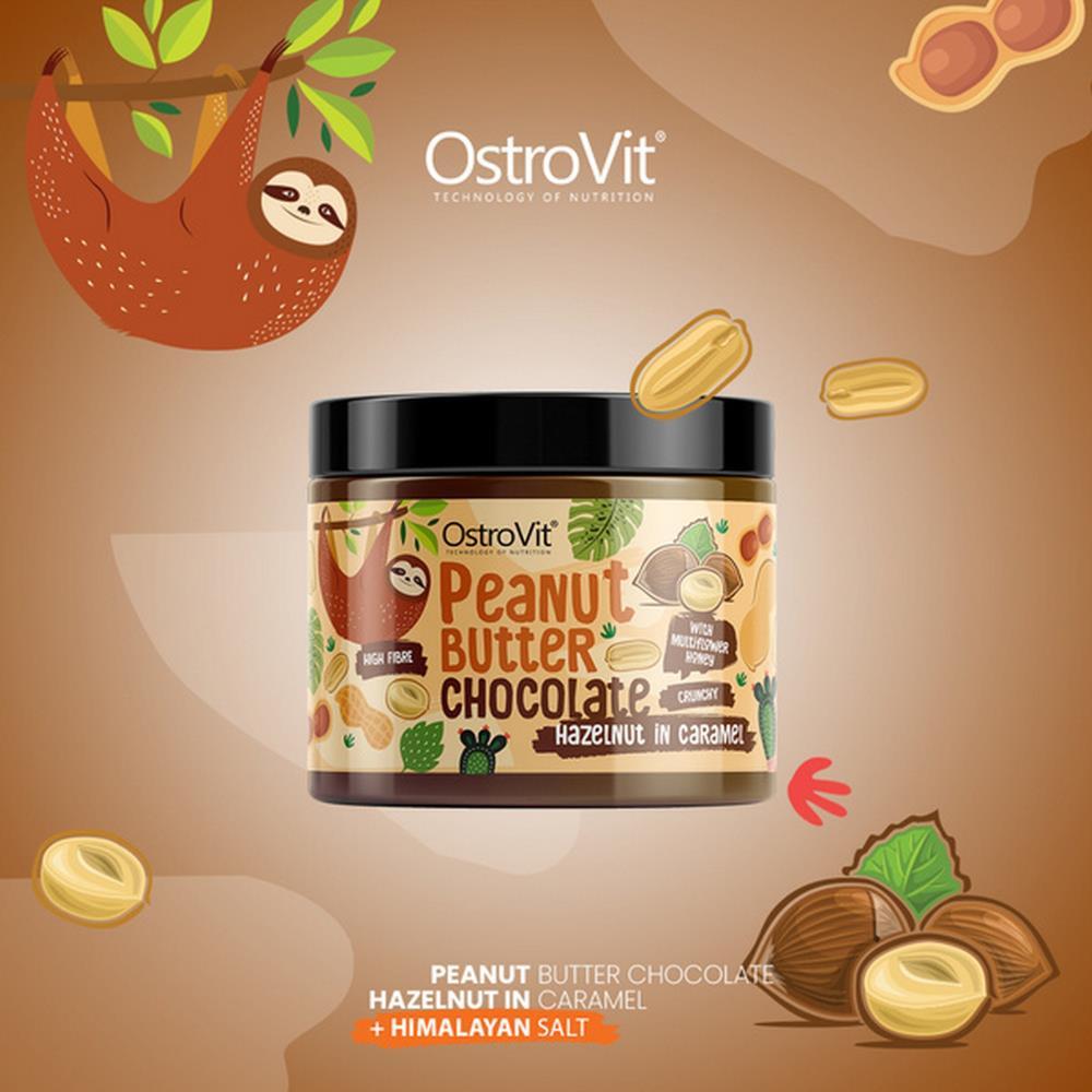 Manteiga De Amendoim Com Chocolate + Avelãs Em Caramelo Ostrovit 500g