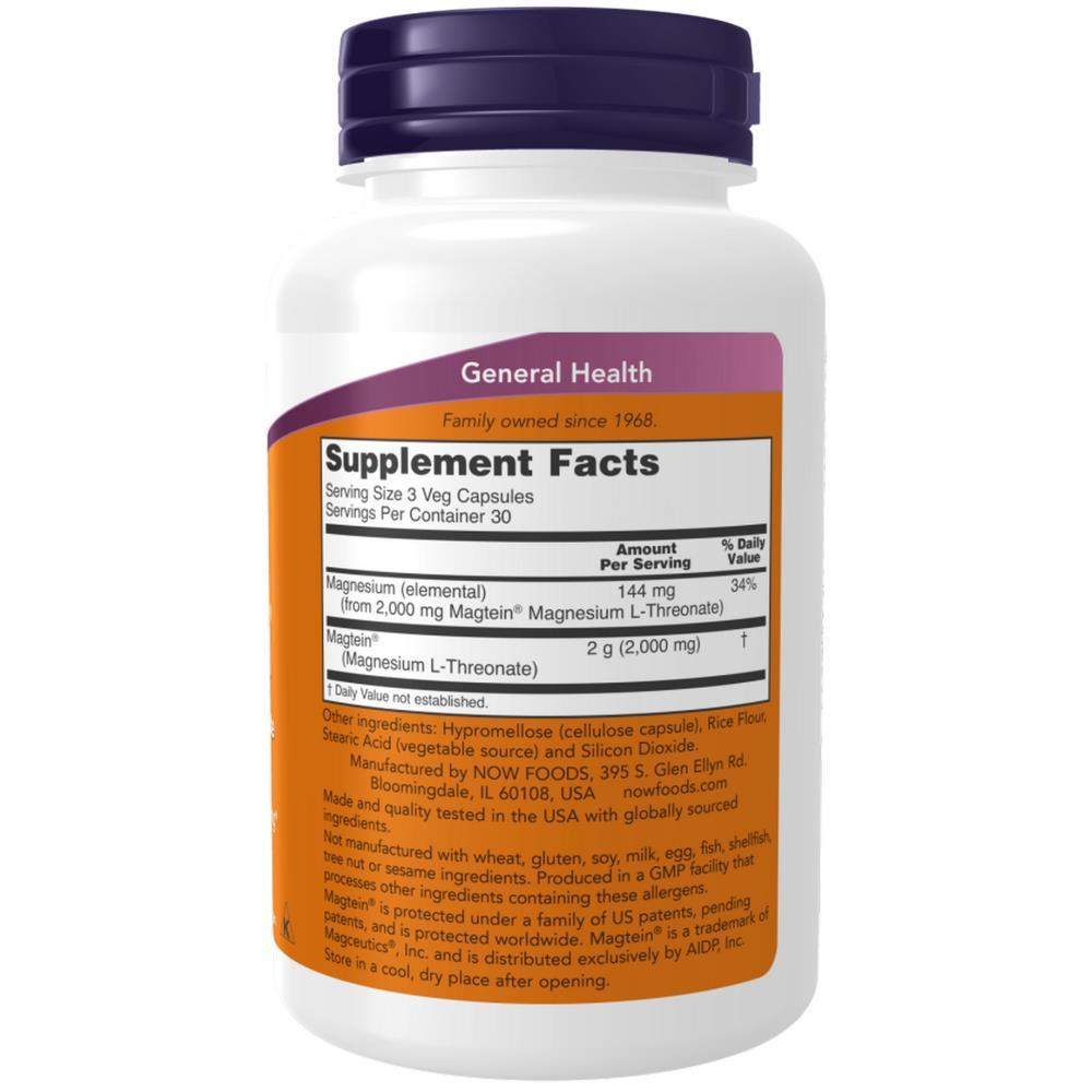 Magtein (Magnesium L- Threonate) Now Foods 90 Cápsulas