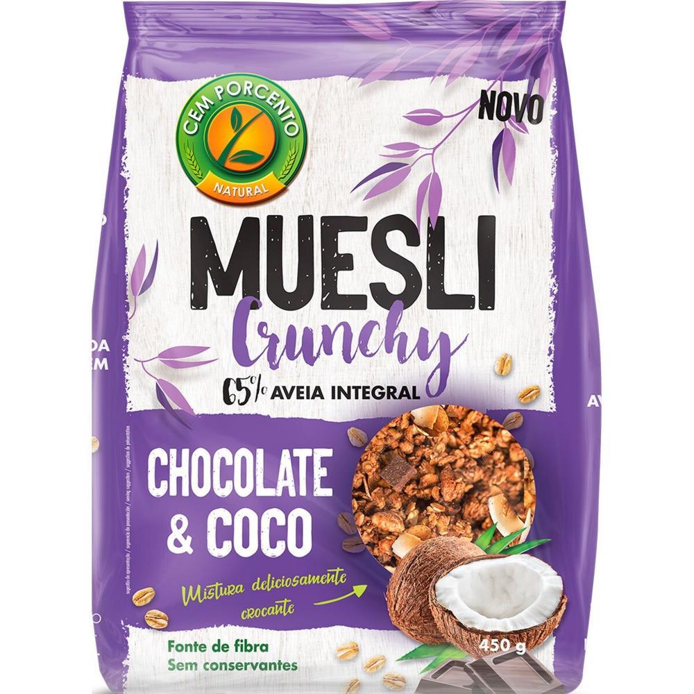 Muesli Crunchy 65% de Aveia Integral Chocolate e Coco Cem Porcento 450g