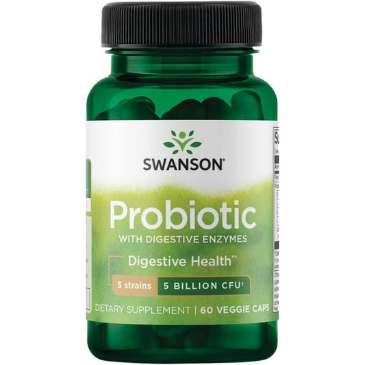 Probiótico com Enzimas Digestivas 5 Bilhões de UFCs Swanson 60 Veg Cápsulas