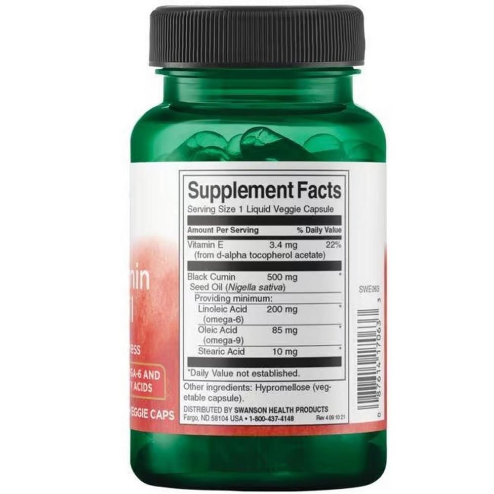 Black Cumin Seed Oil 500mg Swanson 60 Veg Cápsulas