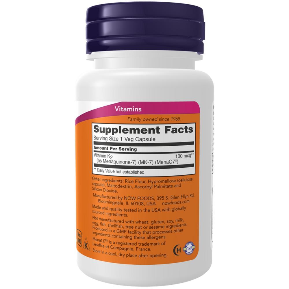 MK-7 Vitamin K2 100mcg Now Foods 60 Cápsulas