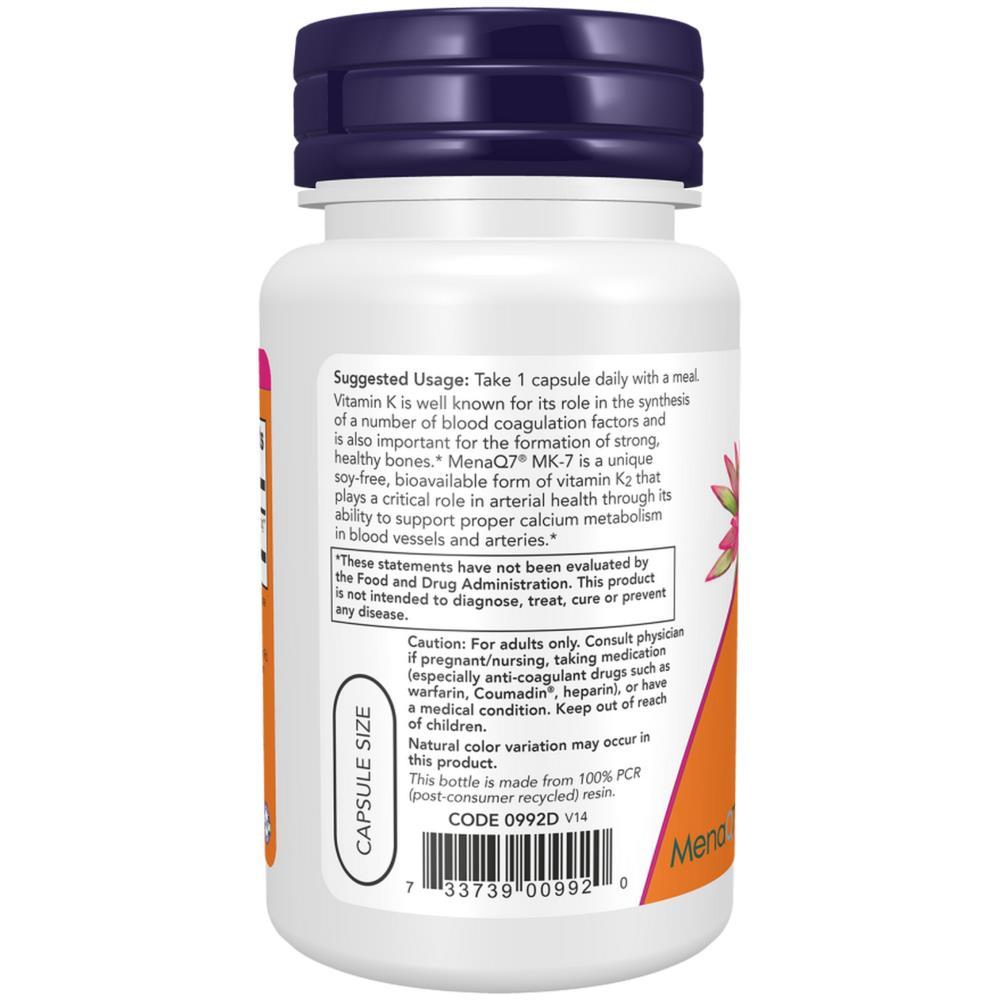 MK-7 Vitamin K2 100mcg Now Foods 60 Cápsulas