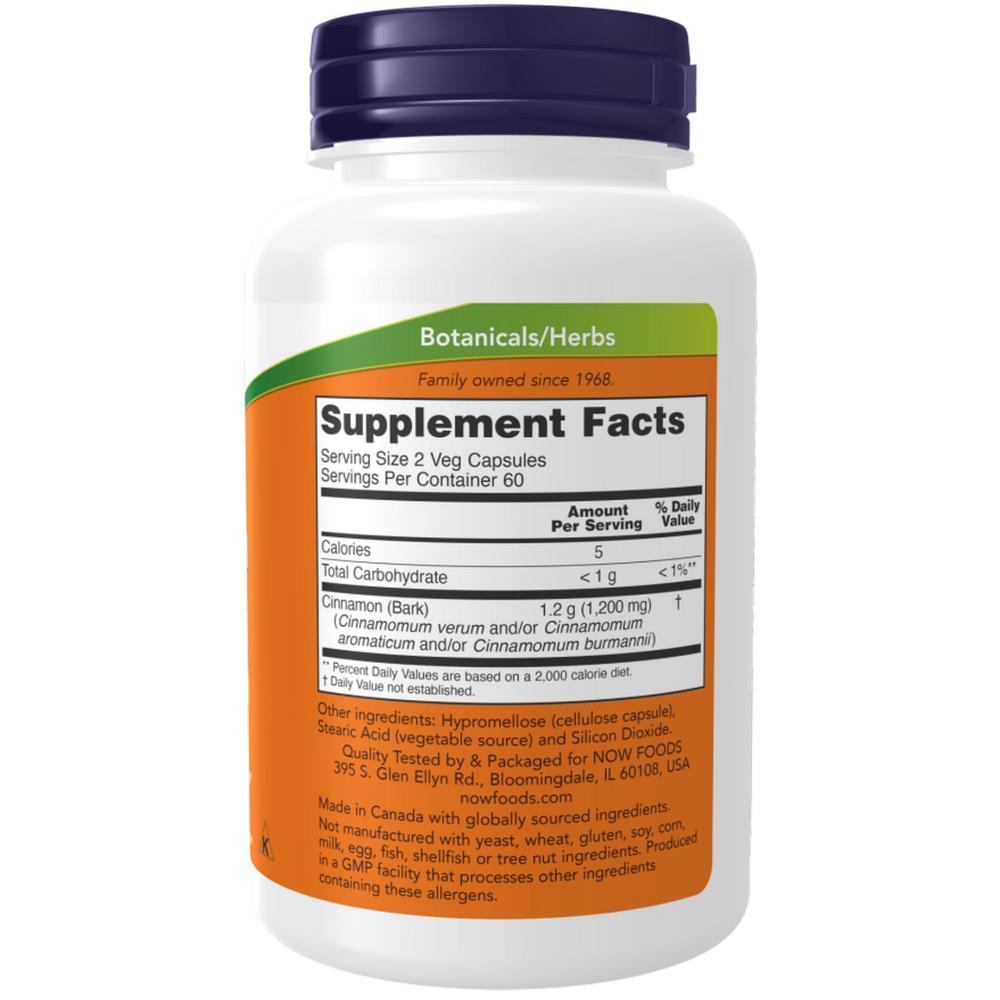 Cinnamon Bark 600mg Now Foods 120 Cápsulas