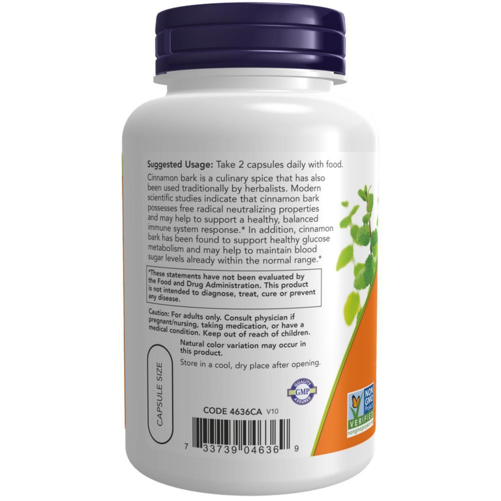 Cinnamon Bark 600mg Now Foods 120 Cápsulas