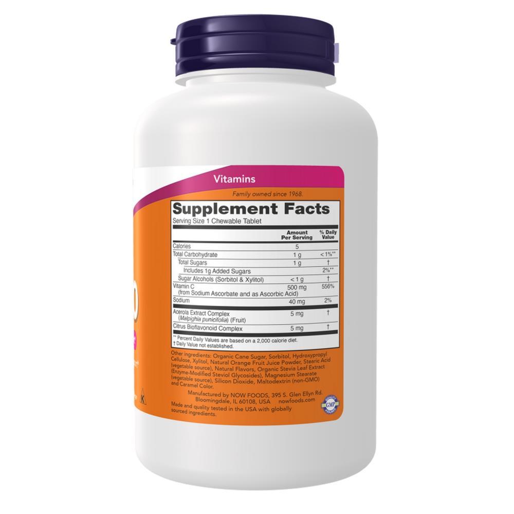 Vitamina C-500 Laranja Mastigável Now Foods 100 Comprimidos