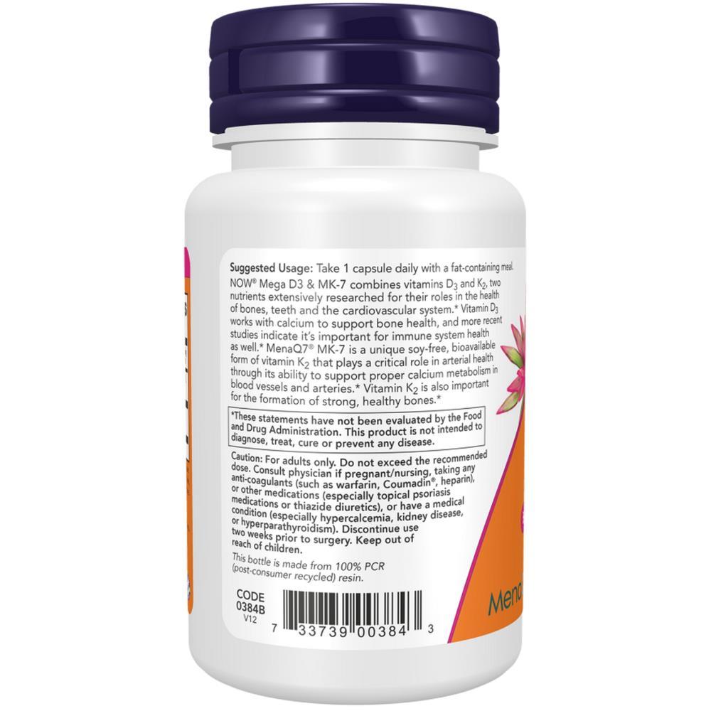 Mega D-3 5000UI & MK-7 180mcg  Now Foods 120 Cápsulas