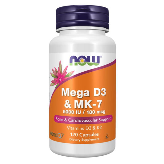 Mega D-3 5000UI & MK-7 180mcg  Now Foods 120 Cápsulas