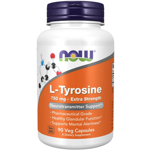 L-Tyrosine 750mg Extra Strength Now Foods 90 Cápsulas