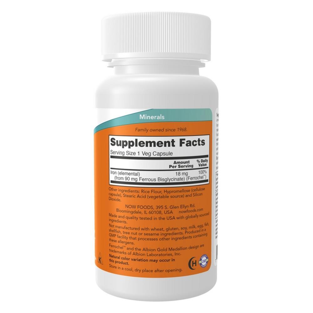 Iron 18mg Now Foods 120 Veg Cápsulas