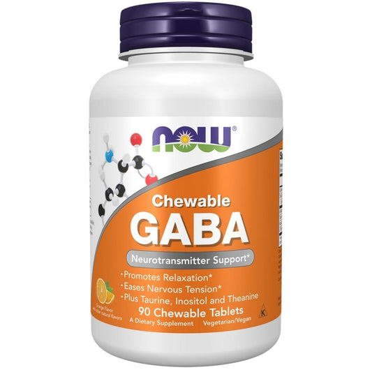 GABA Sabor Laranja Mastigáveis Now Foods 90 Comprimidos