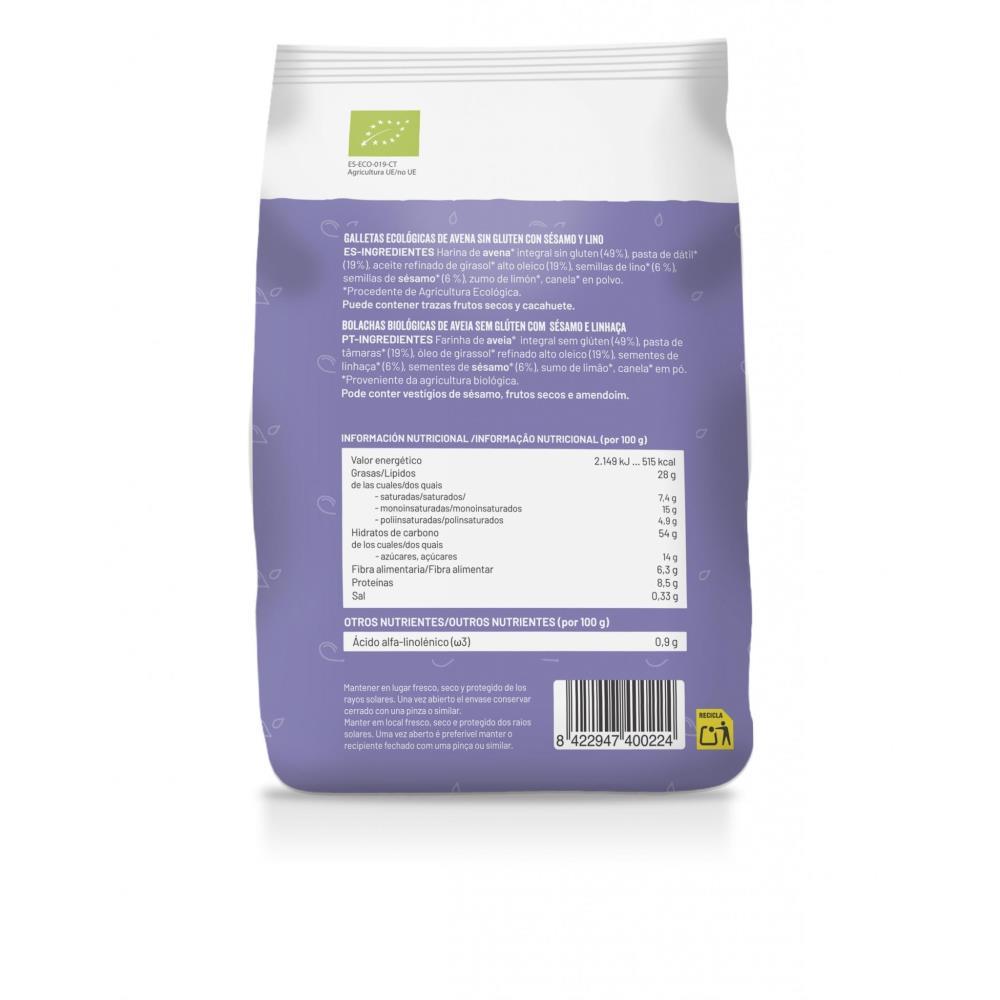 Bolachas De Aveia Com Sésamo E Linhaça Bio Sem Glútem Soria Natural 125g
