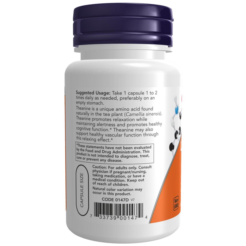 L-Theanine 200mg Now Foods 60 Veg Cápsulas