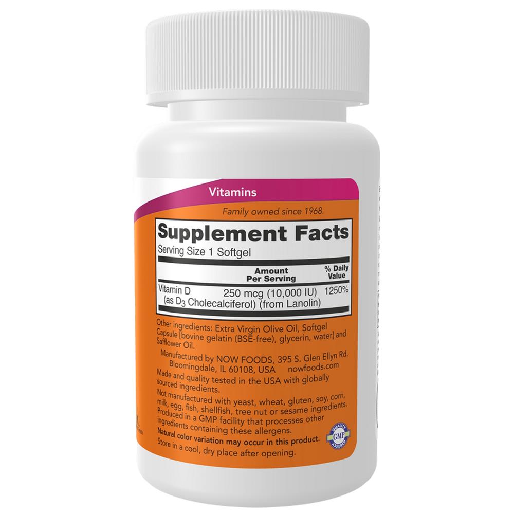 Vitamina D-3 10000 IU Now Foods 30 Cápsulas