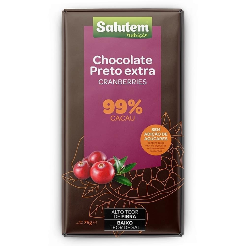 Chocolate Preto 99% Com Cranberry Sem Açucar Salutem 75g