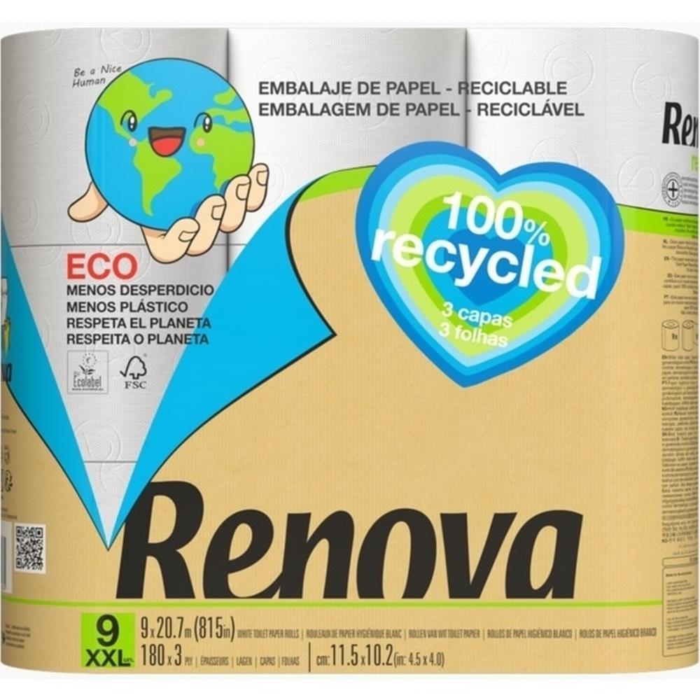 Renova Recyclable Toilet Paper Packed in Paper 9un