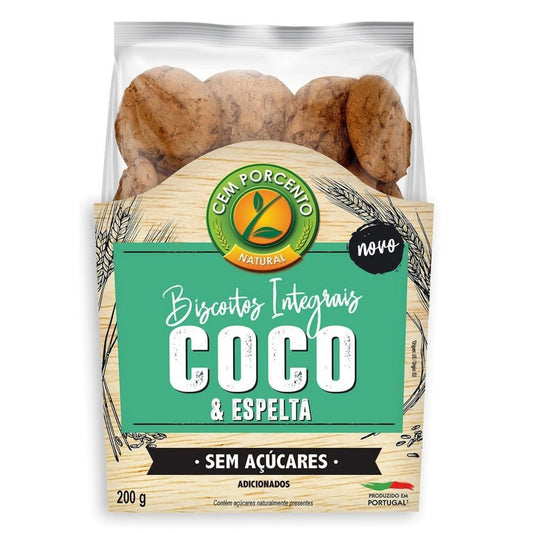 Biscoitos Integrais De Coco E Espelta Sem Açucares Adicionados Cem Porcento 200g